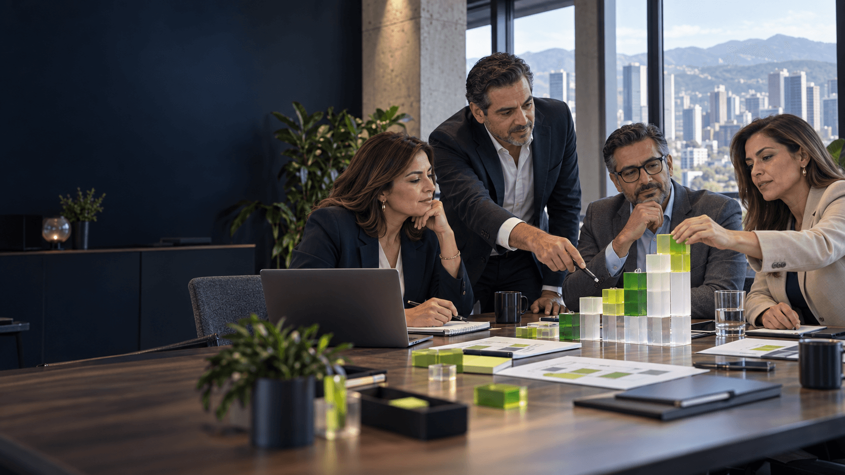 Equipo ejecutivo trabajando con tecnologia y vision de crecimiento